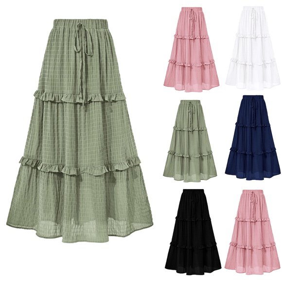 QATAINLAV Women's Long Skirts Elegant High Waist Cocktail Party Wedding Guest Dress Casual Flared A-Line Midi Skirts, Black, M, Mother's Day Gifts