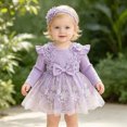 thumbnail image 2 of KPOPLK Baby Girl Floral Tulle Princess Dress Long Sleeve Cute Tutu Skirts Romper with Lace Headband for 3 6 9 12 18 Months(Purple,3-6 Months), 2 of 7