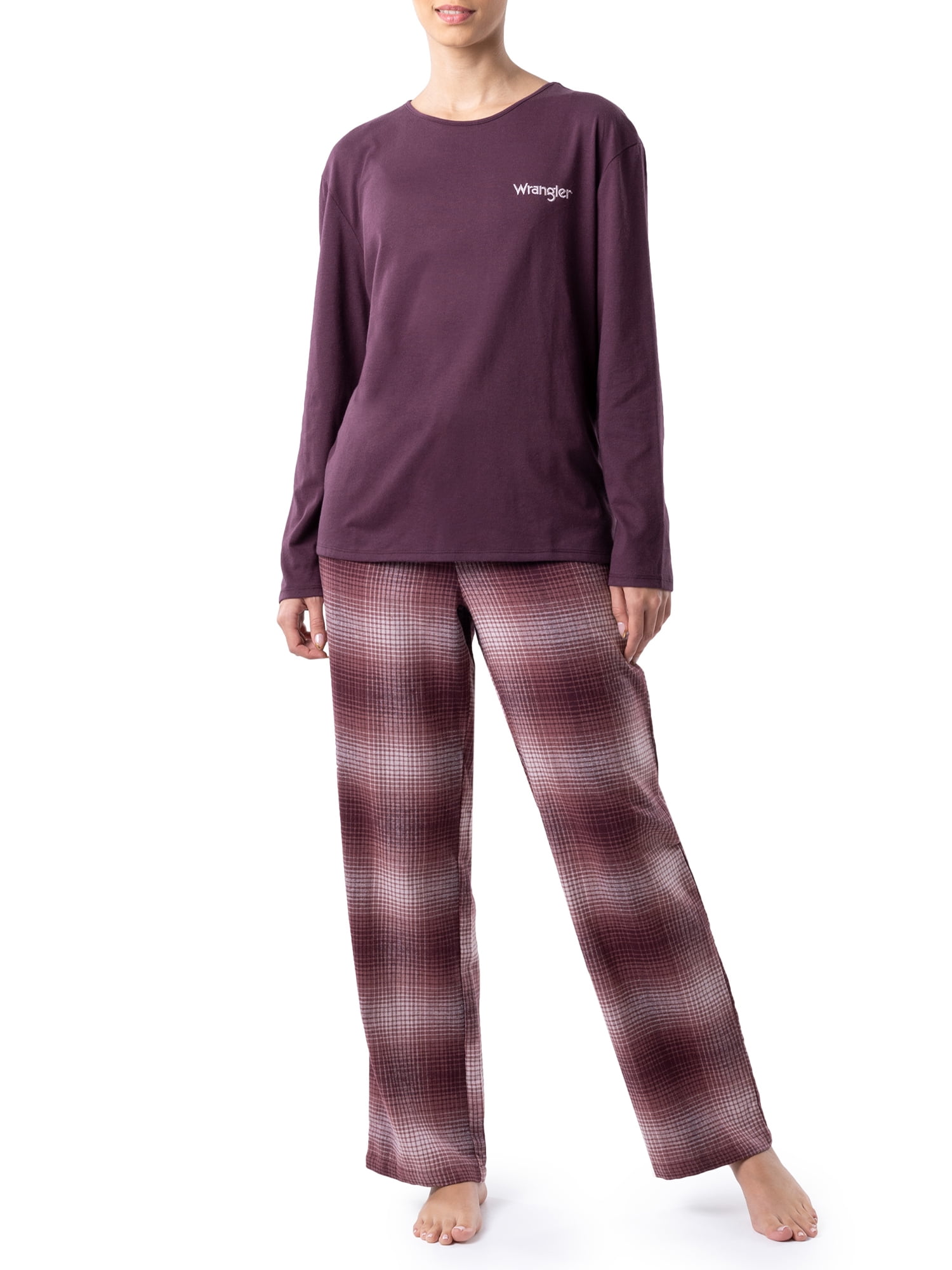 Wrangler Women's & Women's Plus Long Sleeve Top and Flannel Pajama Bottom, 2-Piece Set