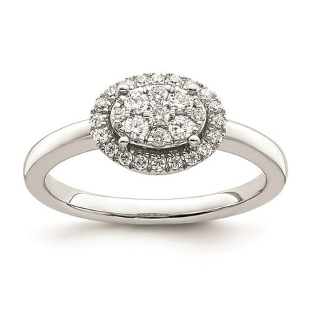 Diamond2Deal 14k White Gold Oval Halo Cluster 1/3 carat Diamond Complete Engagement Ring for Women Size- 7