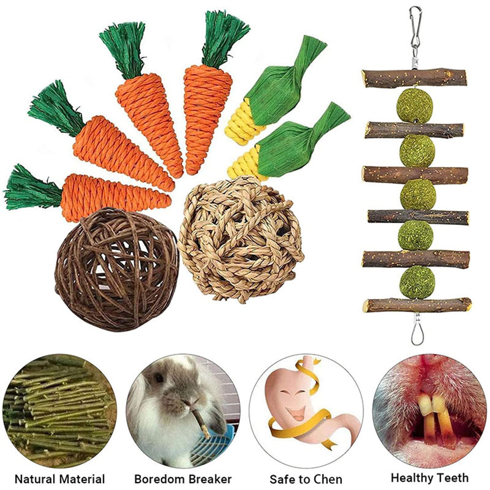 DOPI 9Pcs/Set Hamster Chew Toys Timothy Hay Balls Teeth Grinding Natural Small Animal Play Chew Toys Pet Supplies