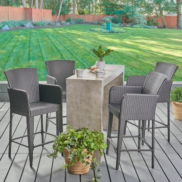 Mara Outdoor Gray Wicker Dining Chair, Set of 4, Grey