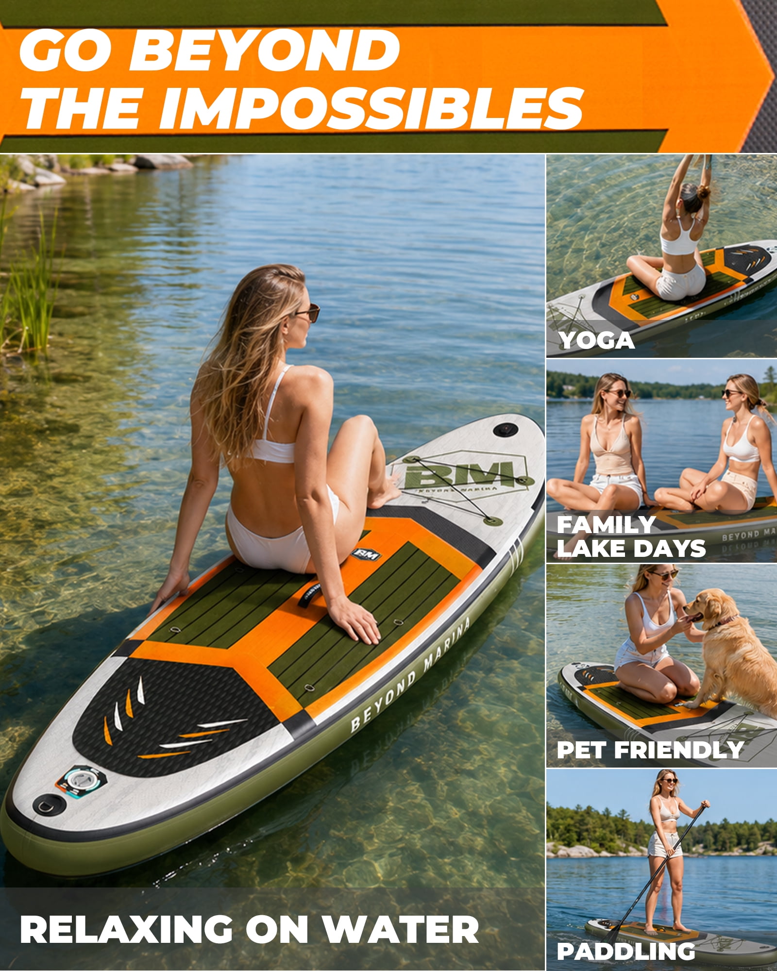 10'6" Inflatable Stand Up Paddle Board for Adults, Non-Slip EVA, Camera Mount, Cold Wood