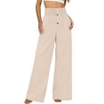 thumbnail image 6 of Hurxie Plus Size Pants for Women Drawstring Waist Wide Leg Palazzo Beach Pants with Pockets Beige,2XL, 6 of 6