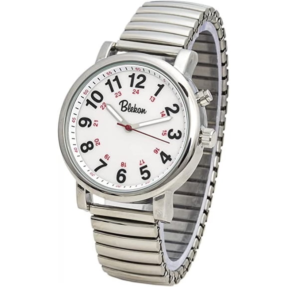 Blekon Original Nurse Watch Adult Unisex, Silver Stretch Band, Easy-Read Dial, Water Resistant