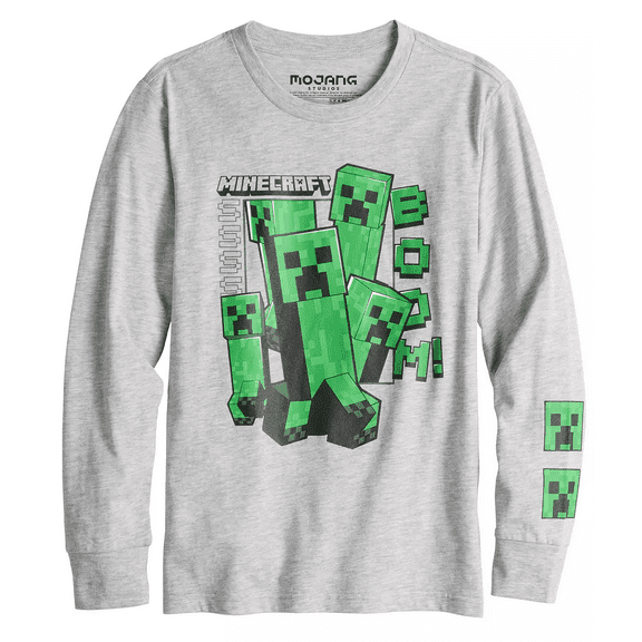 Minecraft Big Boys' Creeper Long Sleeve T-Shirt, Sizes 8-18