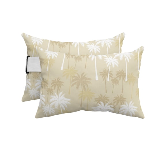Pack of 2 Outdoor Lumbar Pillow Covers 11x16 Inch, Tropical Palm Tree Waterproof Throw Pillow Covers Set, Beige White Plants Coastal Leaf Beach Decorative Cushion Cases for Patio Porch Car