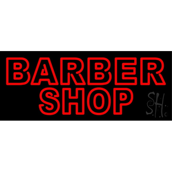 Double Stroke Red Barber Shop LED Neon Sign 10 x 24 - inches, Black Square Cut Acrylic Backing, with Dimmer - Bright and Premium built indoor LED Neon Sign for Defence Force.