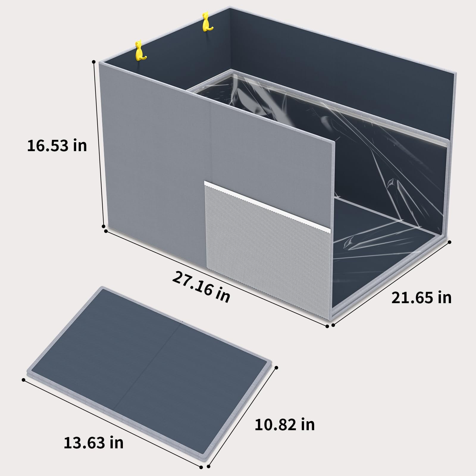 Aokeyee Cat Litter Box Enclosure Splash Guard with Removable PVC Mat Large Waterproof Litter Box Enclosure Foldable Pet Litter Box Shield with 2 Hooks