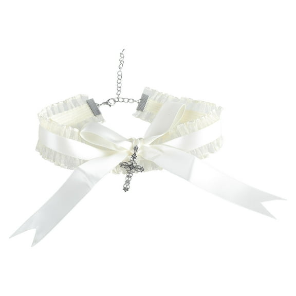 UNTERING Choker Lace Ruffle Choker Necklace Bowknot Crosses Pendant Collar Neckwear Halloween Costume Jewelry for Women