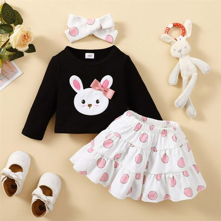 

Simplmasygenix Baby Sets Clearance Summer Dress Baby Girls Long Sleeve Round-Neck Blouses+Printing Short Skirt+Headband Three-piece Set
