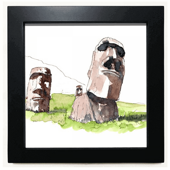 Moai Statues In Easter Island Black Square Frame Picture Wall Tabletop