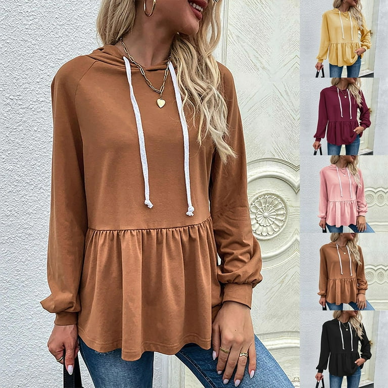 Spring Savings Clearance Winter Savings Clearance Womens Hoodies Peplum Sweatshirt Long Sleeve Lightweight Draped Sweatshirt Jacket Drawstring