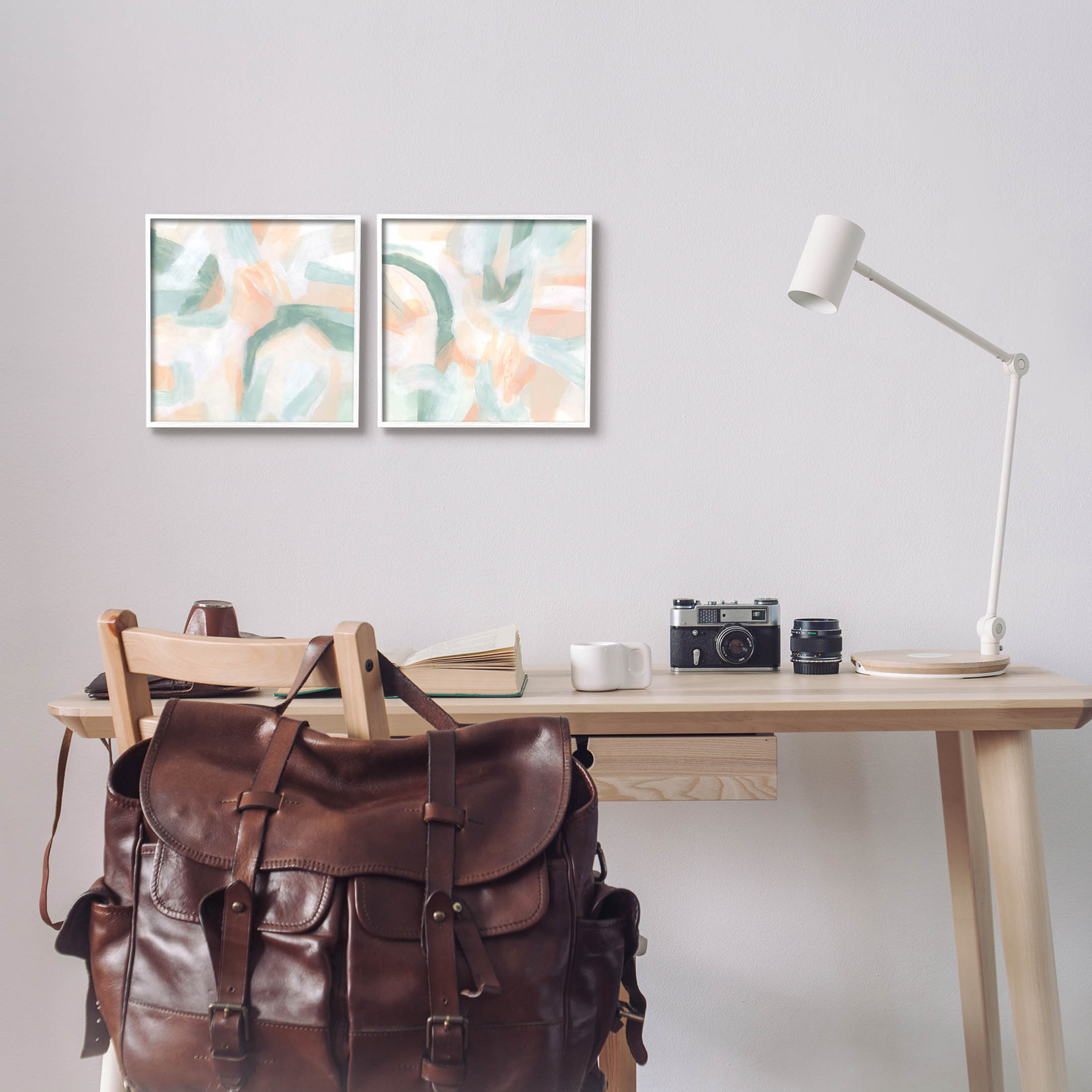 Contemporary Pastel Collage Abstract Abstract Painting White Framed Art Print Wall Art, Set of 2