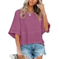 thumbnail image 4 of Summer Oversize Women Solid Color Half Sleeve Loose Shirt Tee Casual Tops, 4 of 4