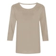 thumbnail image 4 of Womens Tops Shirts Casual 3/4 Sleeve Round Neck Solid Color Loose Side Split Summer Tops Teens, 4 of 5