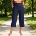 thumbnail image 5 of Zjunqe Women's Wide Leg Capri Pants with Pockets Athletic Cropped Pants Tummy Control Capris Cropped Pants Capri Yoga Pants Pull On Capris Wide Leg Yoga Pants Wide Leg Casual Trousers Navy 5Xl, 5 of 7