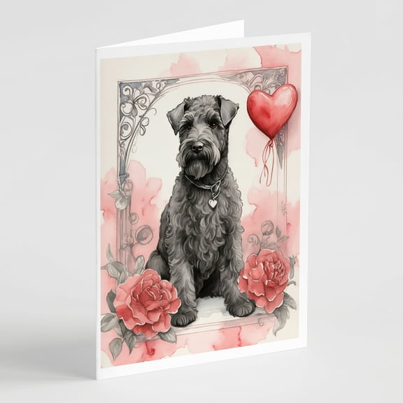 Kerry Blue Terrier Valentine Roses Greeting Cards Pack of 8 7 in x 5 in