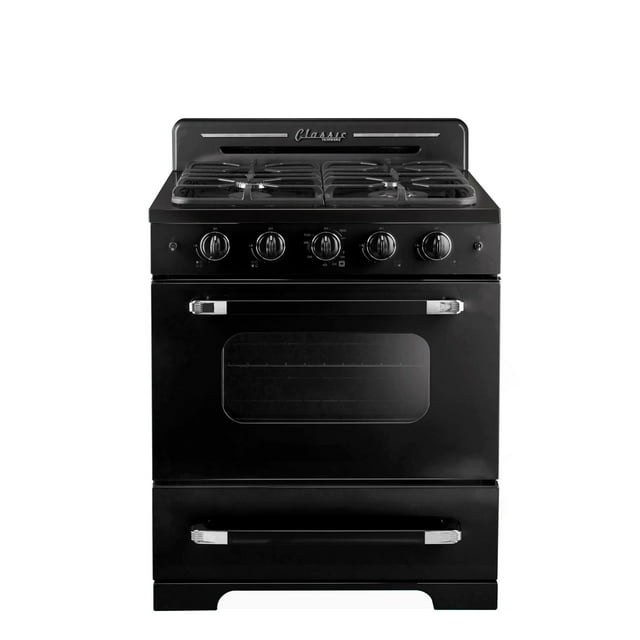 Rétro Cuisinière à Gaz Autonome Classique de 30 Pouces avec Four à Convection, Noir Minuit