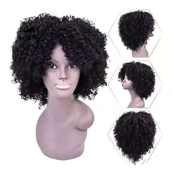 Women's short black curly hair loose and natural curls wig