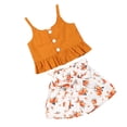 thumbnail image 3 of Qarigey Elroy - 2 piezas de ropa para niños, pantalones cortos estampados para niñas, chaleco con botones en la parte con volantes conjuntos de ropa chocolate 100cm, 3 of 8