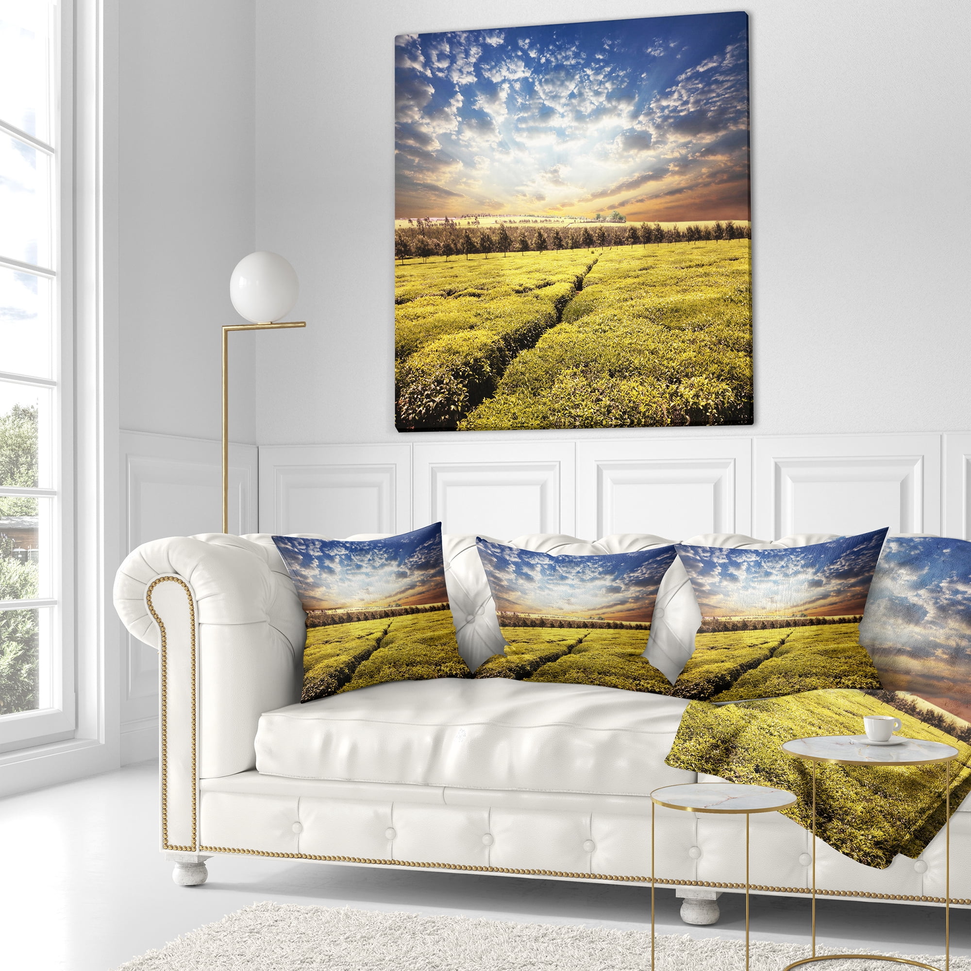 Designart Tea Plantation under Cloudy Sky - Landscape Wall Throw Pillow - 18x18