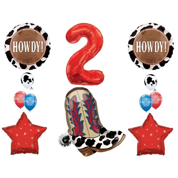 2nd Birthday Cowboy Boots Howdy Party Balloons Decoration Supplies western rodeo