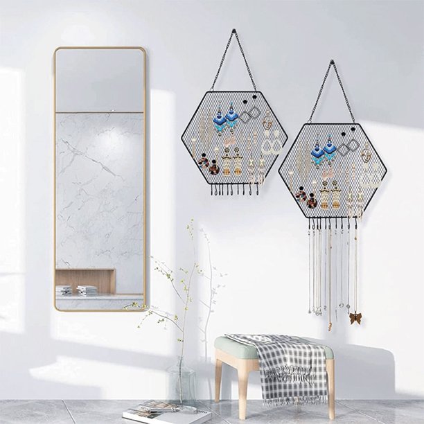 Moluckfu Organizador De Aretes Y Collares Montado En Pared Negro En Hierro Para Joyas Y Decorar Habitaciones