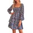 thumbnail image 3 of Lucakuins, minivestido de verano para mujer, estampado Floral, cuello cuadrado, manga larga, volantes, pastel, primavera otoño, vestido informal Lucakuins  moda, 3 of 9