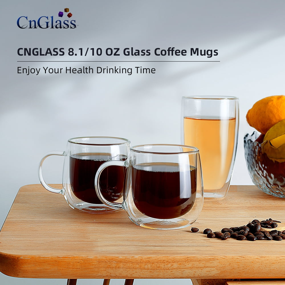 CNGLASS Double Wall Glass Espresso Cups 8.5 oz,Clear Insulated Glass Coffee  Mug for Cappuccino,Tea,Set of 2