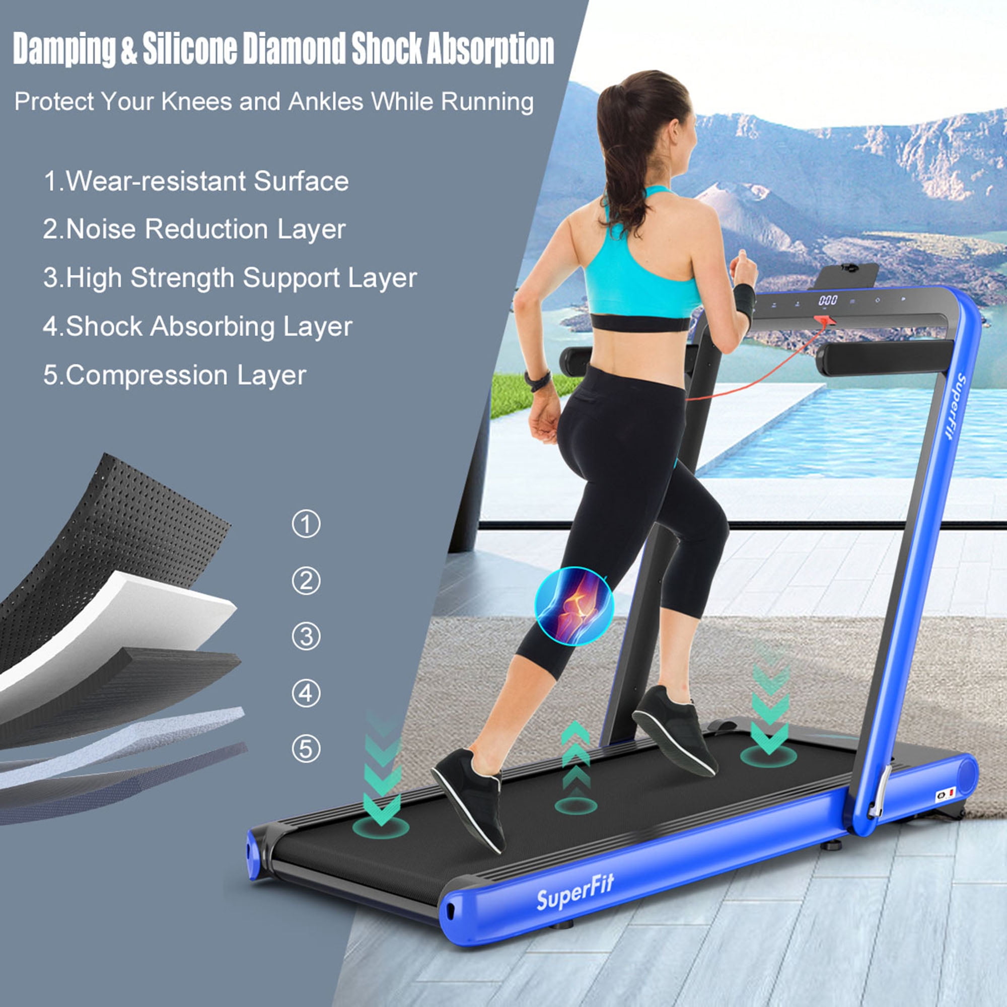Gymax 2 in 1 Folding Treadmill  4.75HP Running Machine w/ APP & Remote Control Navy