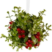 Ornativity Multi-color Plastic Mistletoe Ball Glitter Hanging Decorative Accent Ornament, with Berries 5"