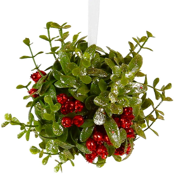 Ornativity Multi-color Plastic Mistletoe Ball Glitter Hanging Decorative Accent Ornament, with Berries 5"