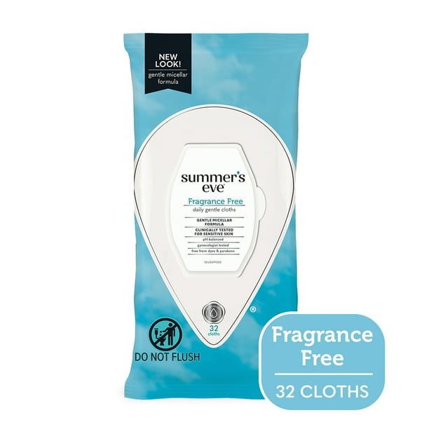 Summer’s Eve Fragrance Free Gentle Daily Feminine Wipes, Removes Odor