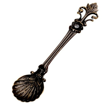 

1pcs Vintage Spoons Fork Mini Style Bronze Color Metal Carved Coffee Fruit Dessert Fork Stirring Teaspoon Kitchen Tool
