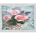 thumbnail image 1 of Pearls Decoration Tapestry, Classic Rose and Pearls Romantic Love Symbols Bouquet Art Digital Print, Wall Hanging for Bedroom Living Room Dorm Decor, 80W X 60L Inches, Pink Grey, by Ambesonne, 1 of 2