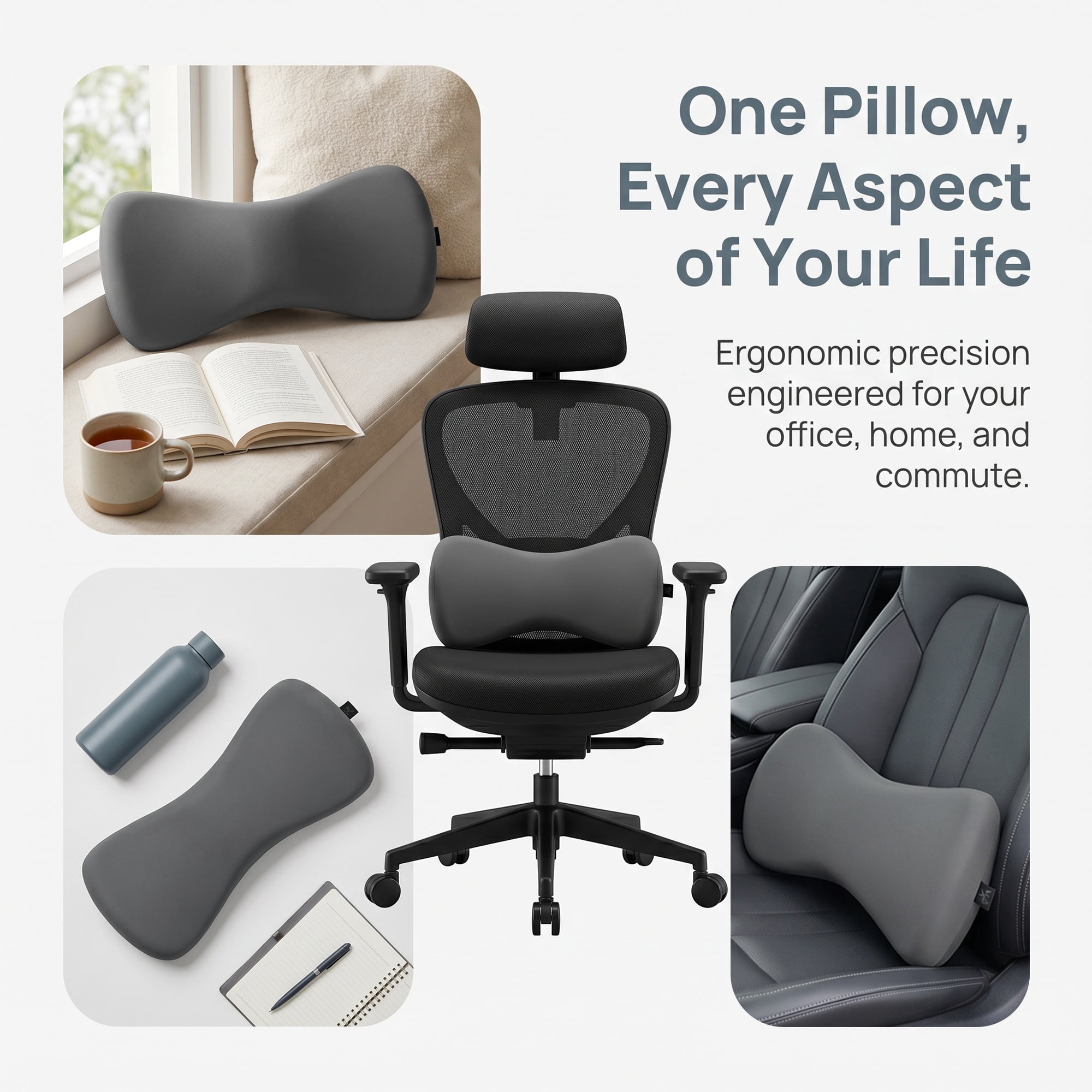 Unique Bargains Lumbar Support Pillow Back Support Dark Gray 15.7" x 8.7" x 2.4"