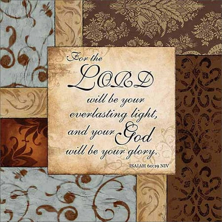 Everlasting Light Isaiah Traditional Abstract Floral Pattern Panel Religious Painting Blue & Brown Canvas Art by Pied Piper