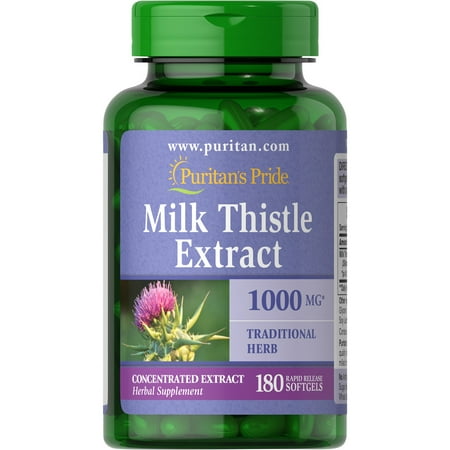 Puritan s Pride of Milk Thistle 4:1 Extract 1000 Mg (Silymarin)-180 Softgels