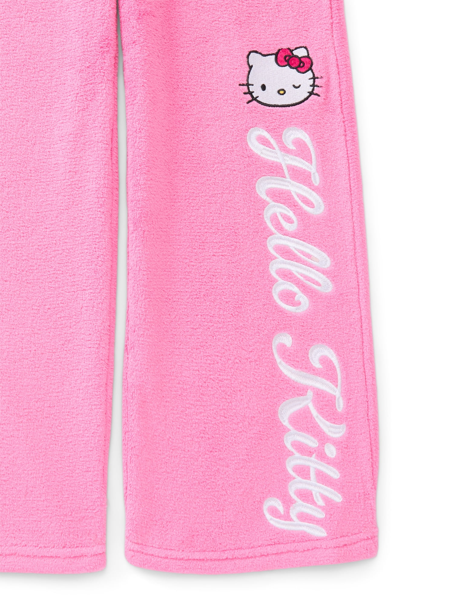 Hello Kitty Girls Plush Wide Leg Sweatpants with Embroidery, Sizes 4-16