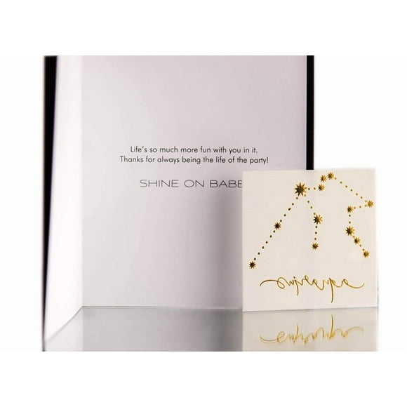 Tarjeta de felicitación Flash Tattoos Zodiac Aquarius en lámina dorada