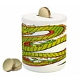 thumbnail image 1 of Dragon Piggy Bank, Japanese Old Fashion Folk Myth Creature in Vibrant Toned Design, Ceramic Coin Bank Money Box for Cash Saving, 3.6" X 3.2", Lime Green Marigold Red, by Ambesonne, 1 of 4