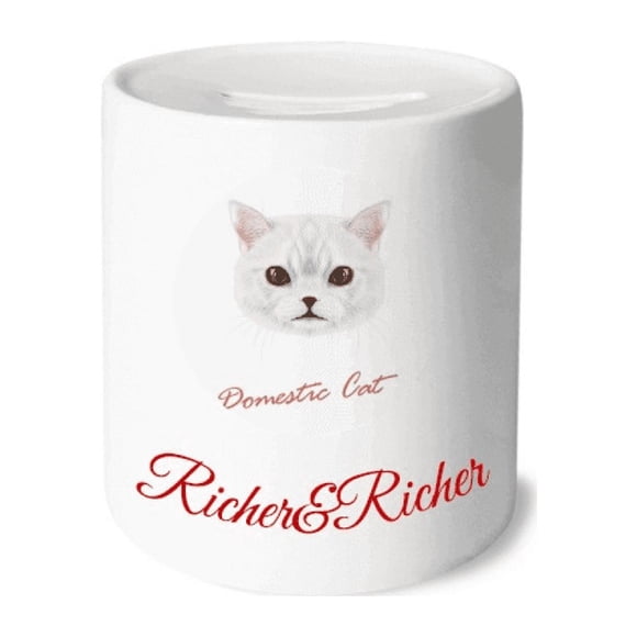 White Domestic Cat Pet Animal Rich and Rich Bank Saving Box Coin
