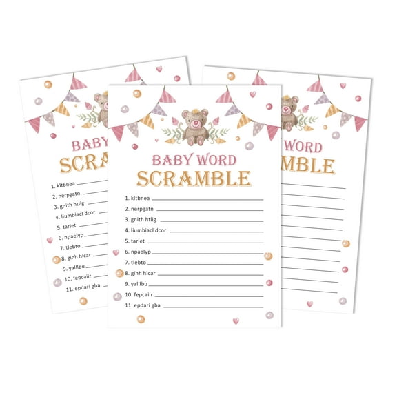Inkdotpot 50-PackBaby WordScrambleBaby ShowerGame Cards Gender Neutral Party Party Supplies-Fun Baby Shower Game Favors