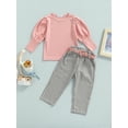 thumbnail image 2 of Bagilaanoe 2Pcs Toddler Baby Girl Long Pants Set Pink Long Sleeve Sweatshirt Pullover Tops+ Trousers with Belt 1T 2T 3T 4T 5T 6T Fall Casual Sweatsuit, 2 of 8