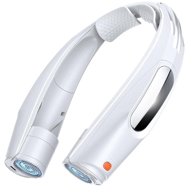 Ventilador de cuello portátil ZEEFO 6000 mAh, funciona con pilas, blanco