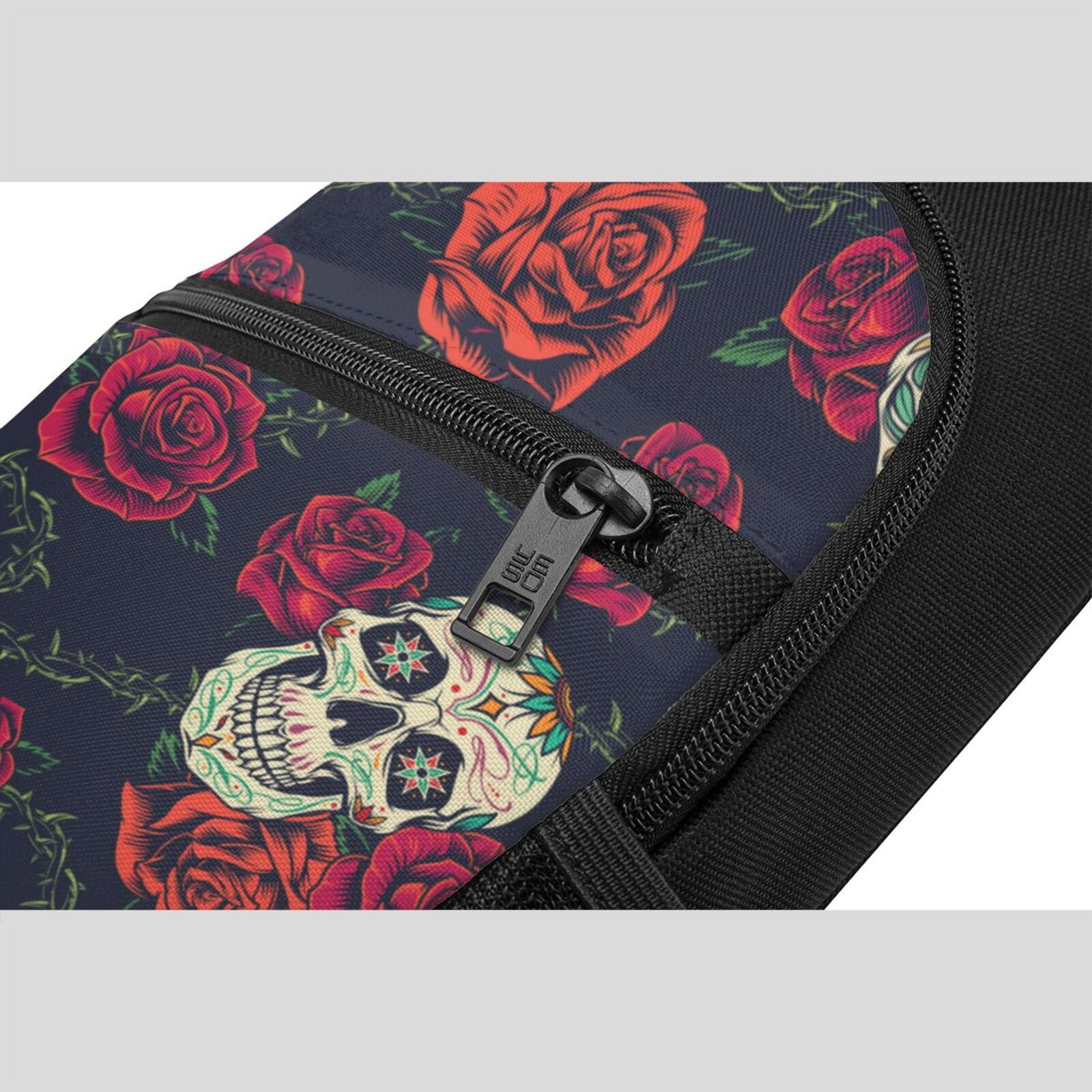 Xecao's Roses Skulls Print Sling Bag: A Versatile Chest, Shoulder, and Crossbody Backpack for Casual Days Out, Perfect for Both Men and Women