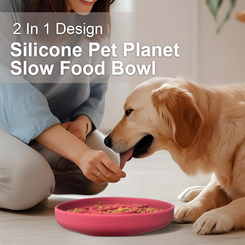 Silicone Slow Feeder Dog Bowl, Anti-Choking Pet Slow Eating Bowl, Non-Slip Feeding Dish for Puppy Medium Large Dogs Indoor Daily Use