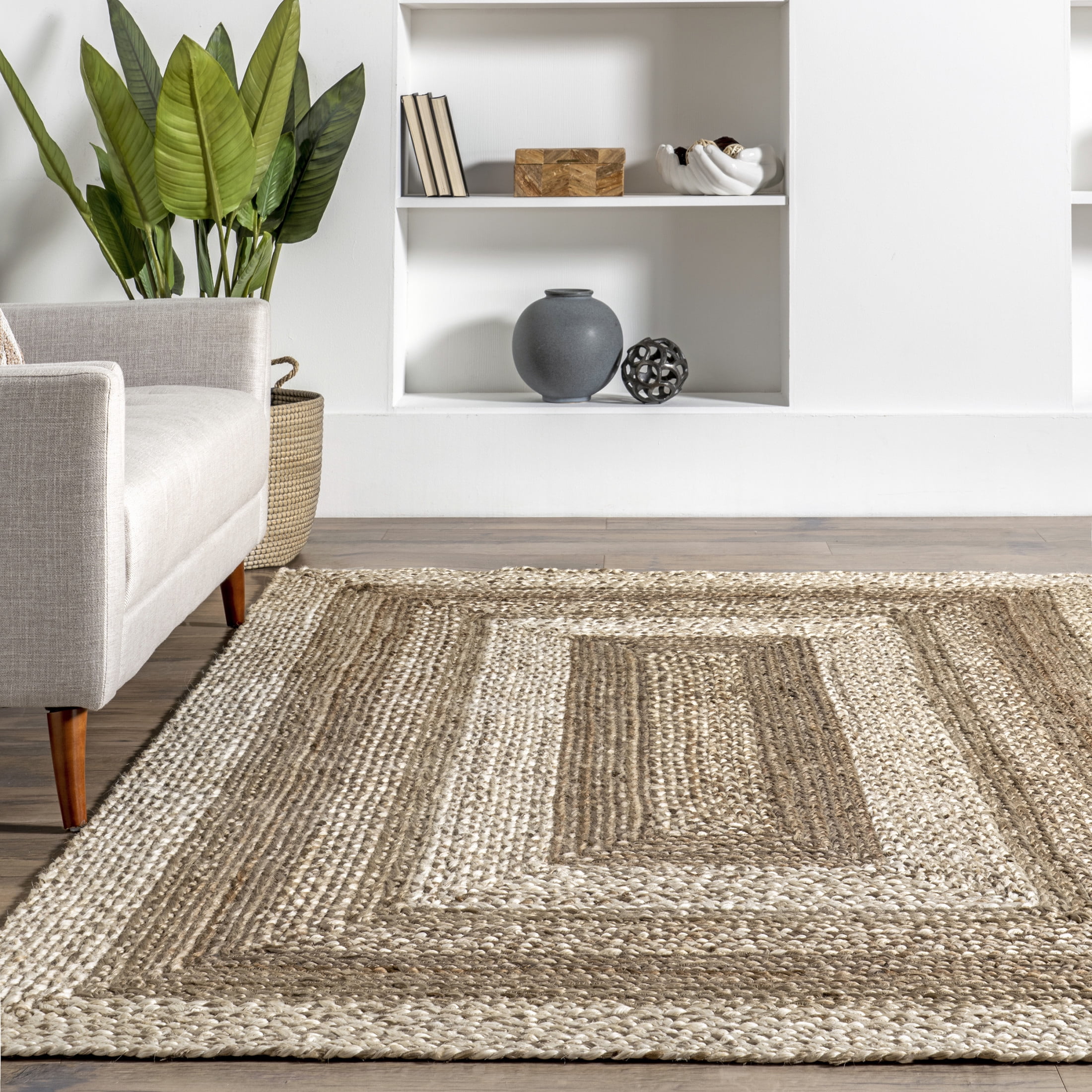 nuLOOM Charlene Braided Border Jute Area Rug, 7' 6" x 9' 6", Charlene Natural