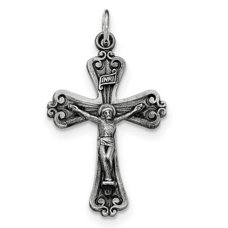 925 Sterling Silver Antiqued Brushed INRI Crucifix Flat-back Charm Pendant